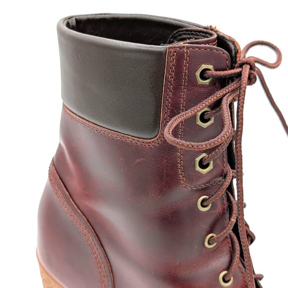 Timberland Glancy Lace-Up Boots Womens 9 Burgundy Leather Block Heel A18Z6 - Picture 8 of 13